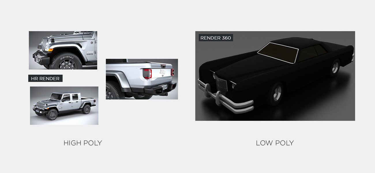 Low and high poly model in motion